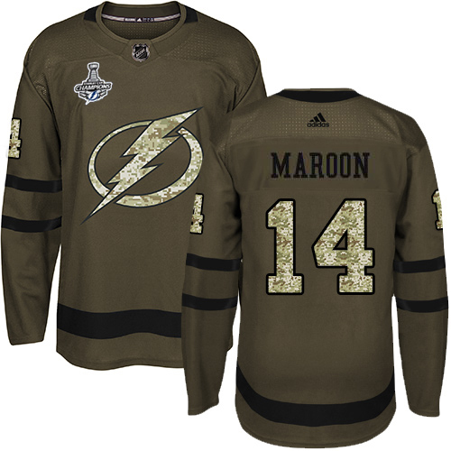 Men Adidas Tampa Bay Lightning #14 Pat Maroon Green Salute to Service 2020 Stanley Cup Champions Stitched NHL Jersey